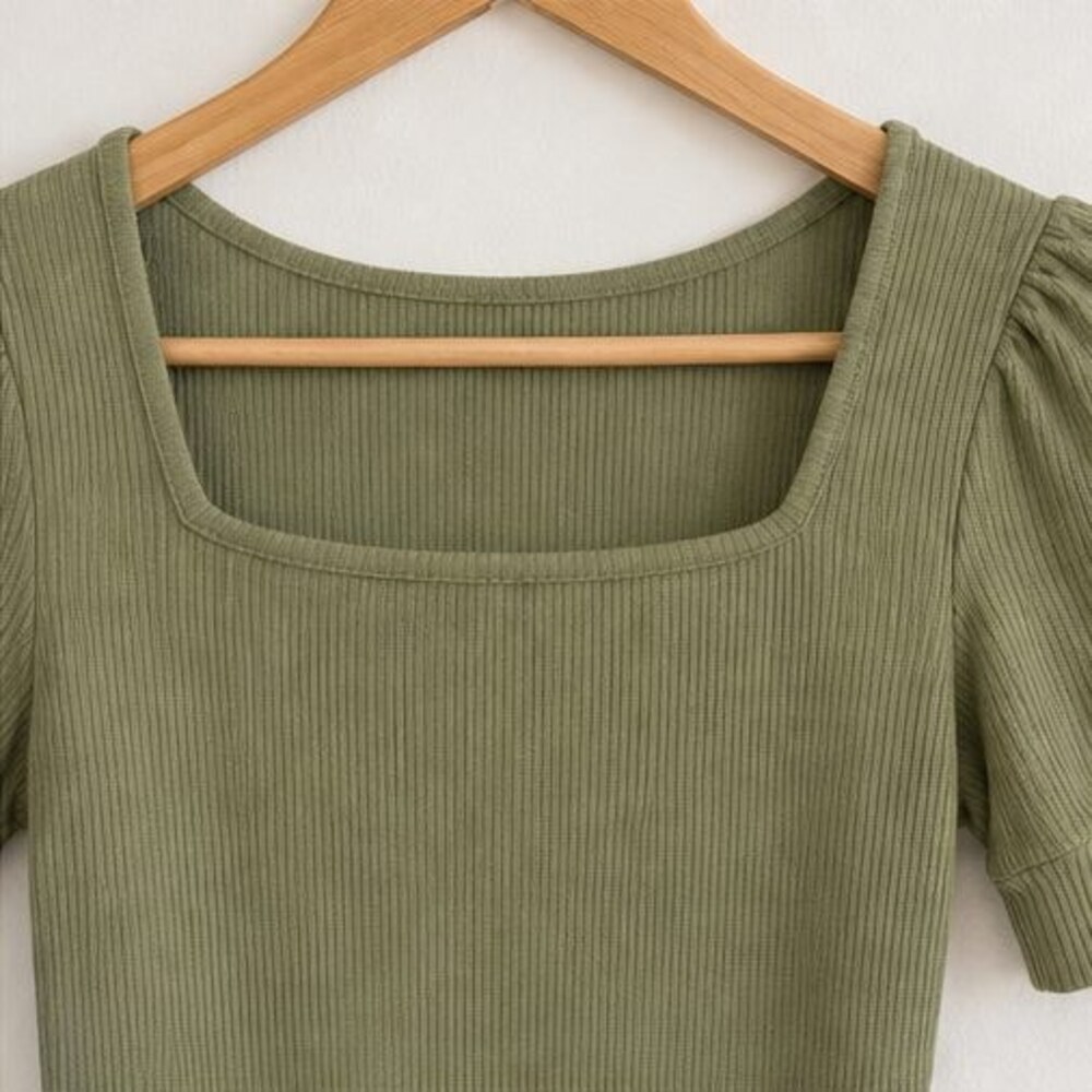 Olive Ribbed Square Neck Top - Picture 4 of 6